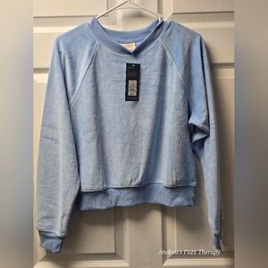 Light Blue Velour Pullover Sweatshirt